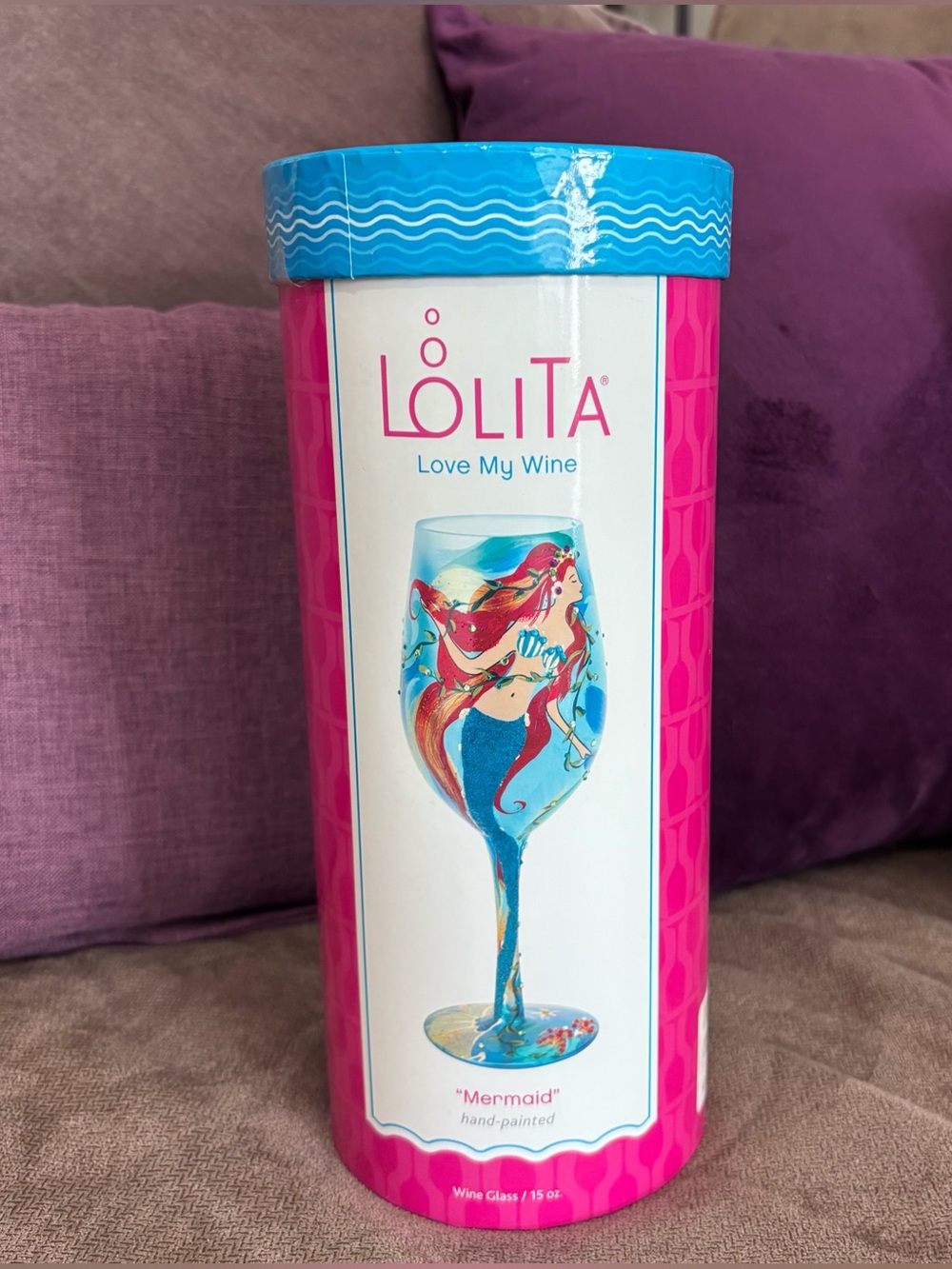 Lolita “Mermaid” had painted 15oz wine glass
